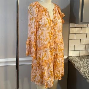 NWT Anthropologie Sheer Orange Floral Babydoll Dress sz Medium